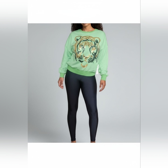 Blue Velvet Sequin Tiger Sweatshirt (Green) - Picture 2 of 2